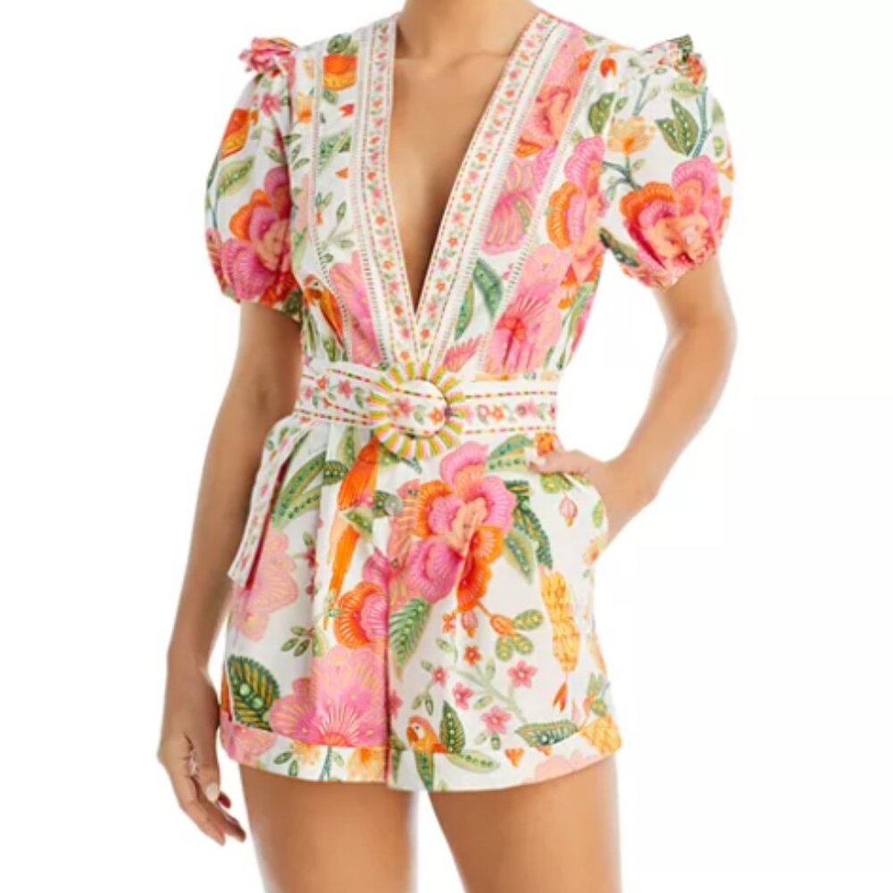 Macaw Bloom Cotton Romper Farm Rio V-Neck